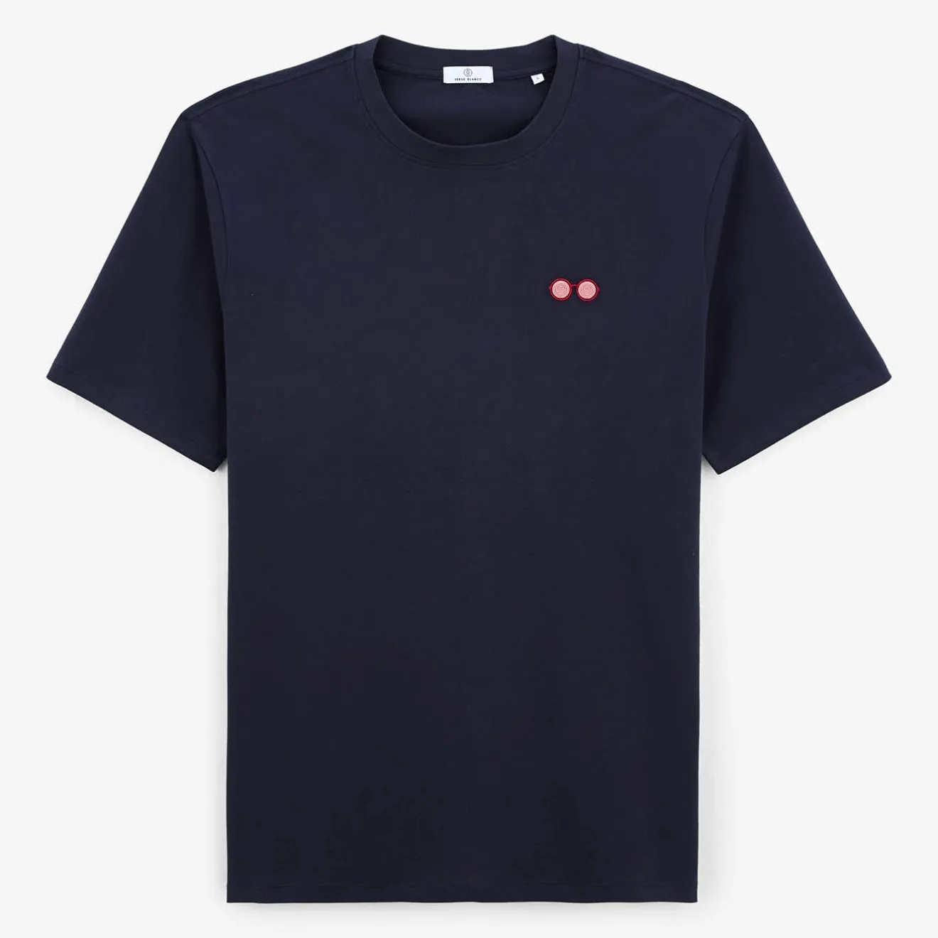 Crazy Logo|T-shirts>SERGE BLANCO Trent T-shirt Embroidery Glasses Navy Blue Men | SKIN