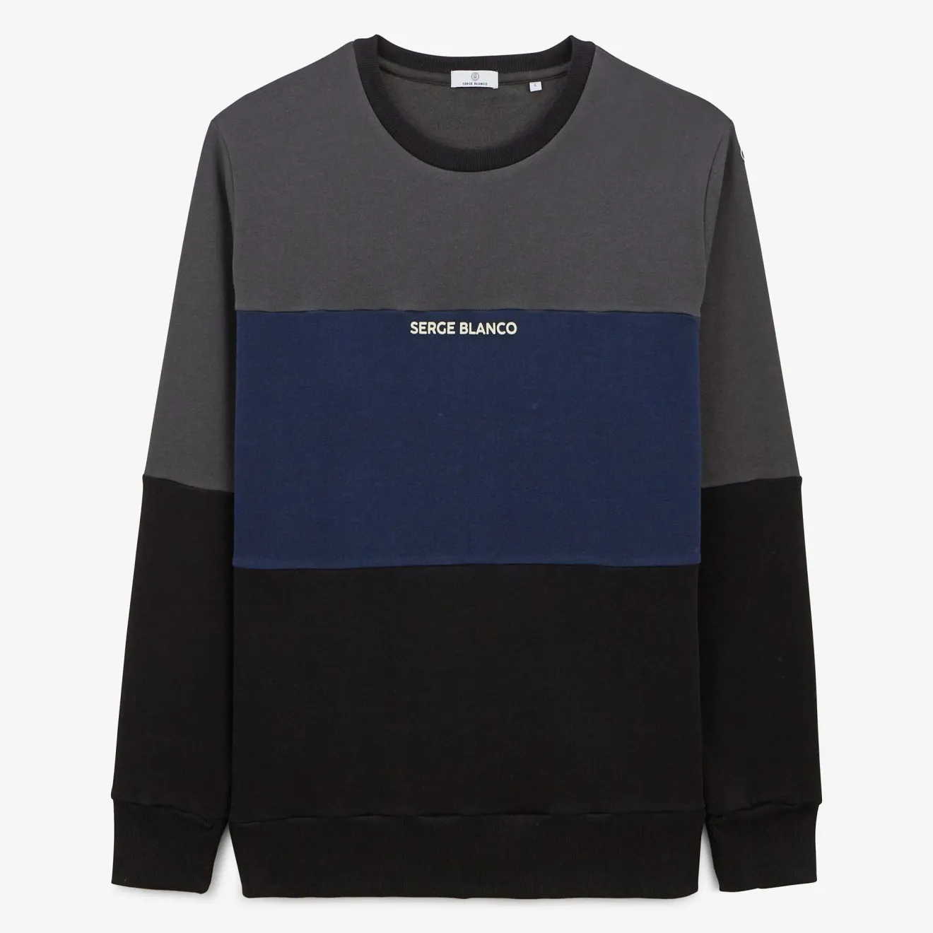 Sweats>SERGE BLANCO Tricolor round neck sweatshirt with anthracite gray logo PASTEL