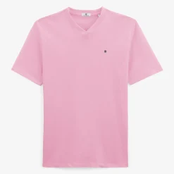 T-shirts>SERGE BLANCO T-shirt manches courtes avec col V en coton jersey rose BLANC