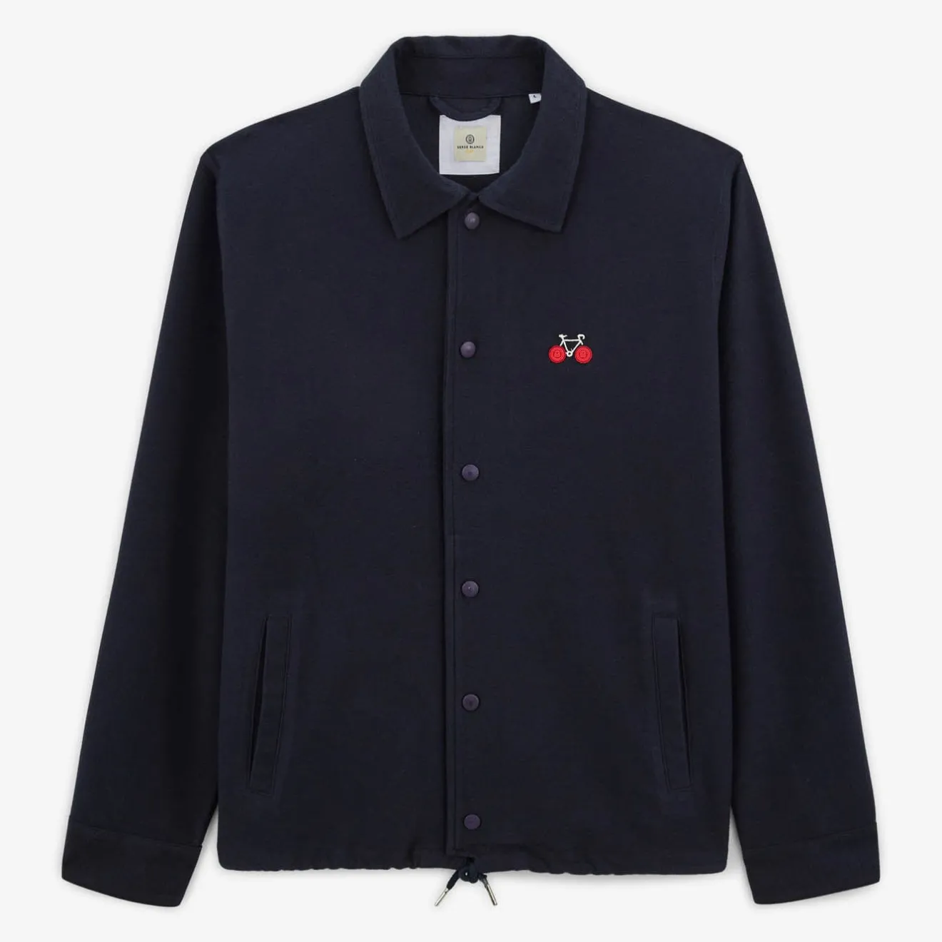 Crazy Logo|Vestes Worker>SERGE BLANCO Wayne coach jacket in dark navy bicycle embroidery jersey DENIM