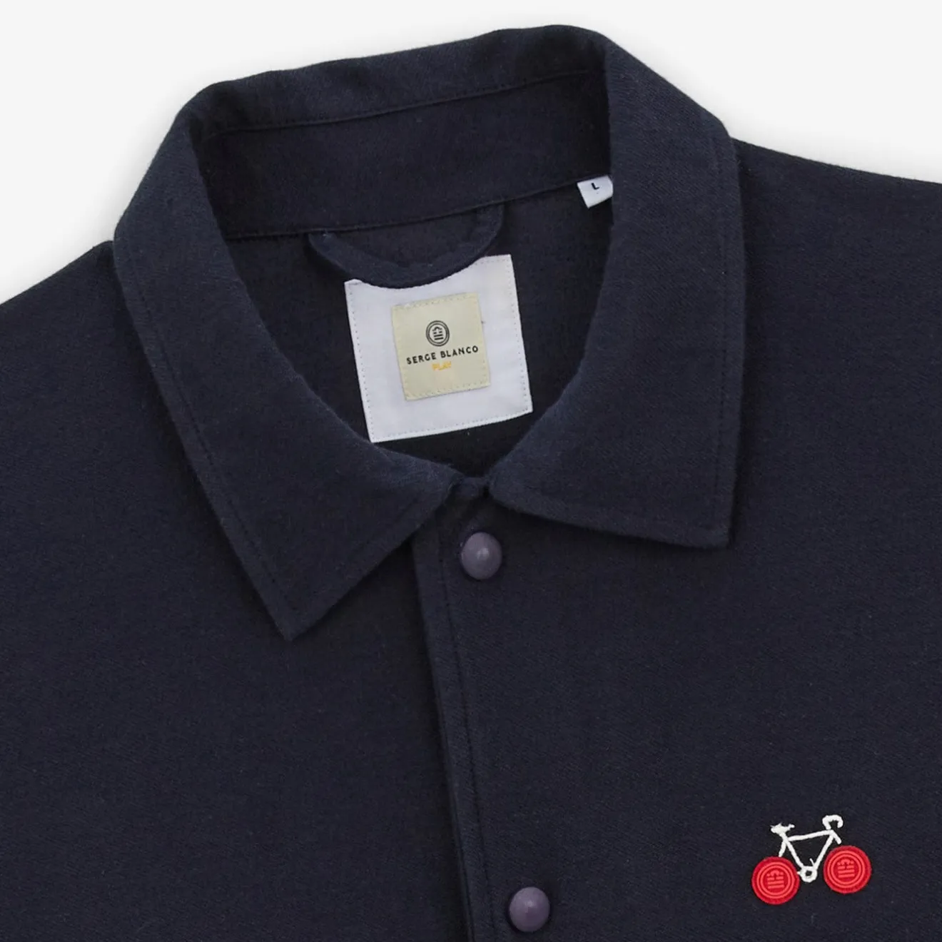 Crazy Logo|Vestes Worker>SERGE BLANCO Wayne coach jacket in dark navy bicycle embroidery jersey DENIM
