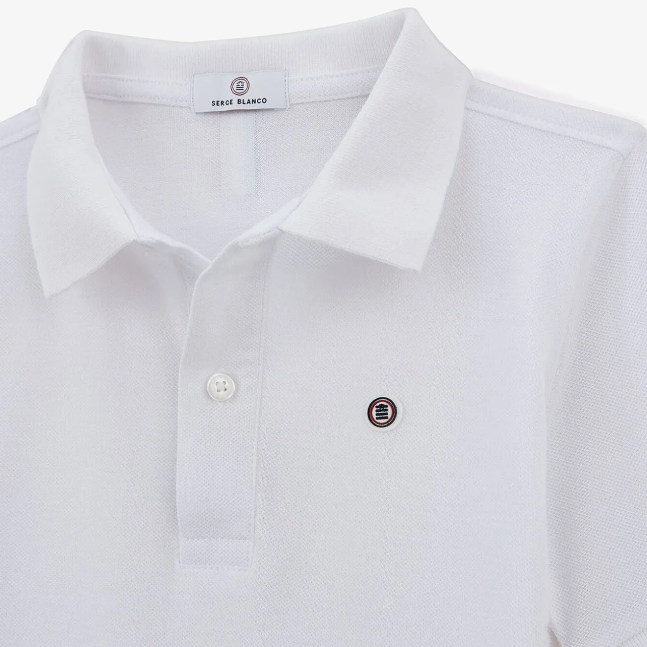 Polos|Tel Père, Tel Fils>SERGE BLANCO White Cotton Short Sleeve Polo Shirt for Men | dark navy