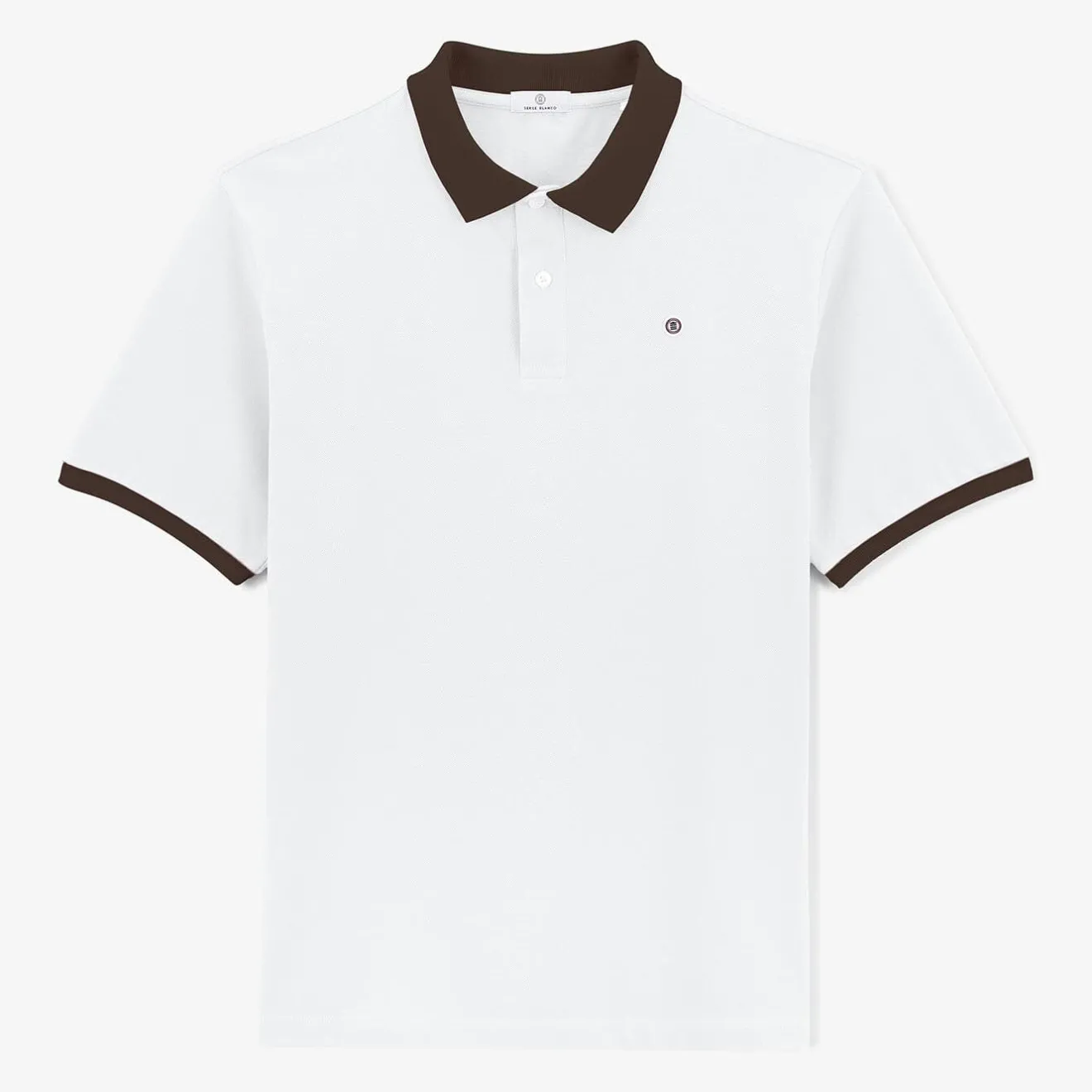 Polos>SERGE BLANCO White pique knit polo shirt with contrasting collar ANTHRACITE