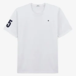 T-shirts>SERGE BLANCO White t-shirt 15 sleeve BLEU CANARD