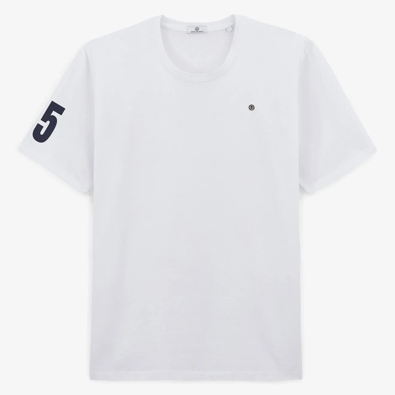 T-shirts>SERGE BLANCO White t-shirt 15 sleeve BLEU CANARD